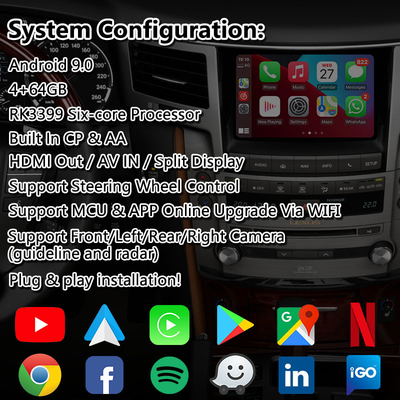 رابط ویدیویی اندروید Lsailt برای لکسوس LX570 2012-2015 با ناوبری GPS یوتیوب بی سیم Carplay