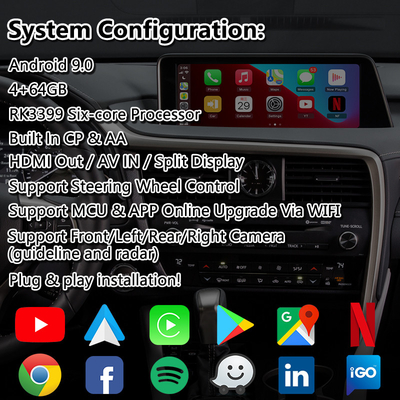 Lsailt اندروید کار پلی رابط کاربری برای لکسوس RX 450h 200T 350 450L 350L 300 F Sport 2016-2019