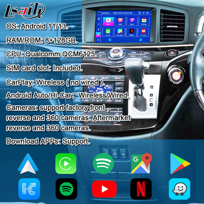 اندروید 13 8G اندروید Smart Infotainment Module for Nissan Elgrand E52 2010-Included CarPlay، یوتیوب، صفحه نمایش سرپوش