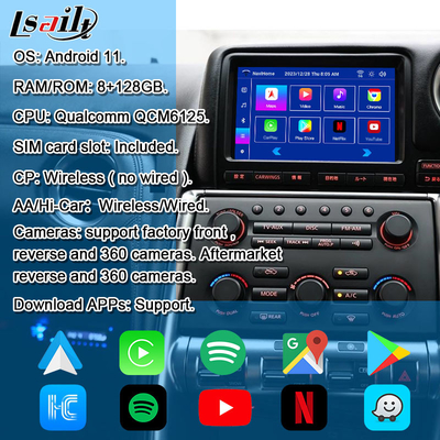 رابط چند رسانه ای اندرویدی Lsailt برای GT-R GTR R35 2011-2016 رابط کارپلی بی سیم شامل یوتیوب، GPS، 8 + 128 GB