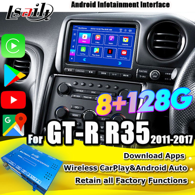 رابط چند رسانه ای اندرویدی Lsailt برای GT-R GTR R35 2011-2016 رابط کارپلی بی سیم شامل یوتیوب، GPS، 8 + 128 GB
