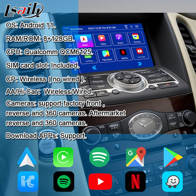 Lsailt 8G اندروید ماژول اطلاعات سرگرمی برای اینفینیتی EX QX50 2008-2017 شامل CarPlay بی سیم، یوتیوب، NetFlix