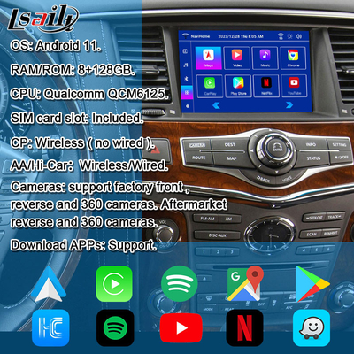 8G اندروید ماژول اطلاعات سرگرمی برای اینفینیتی QX80 QX56 نیسان گشت 20100-2021 رابط کارپلی بی سیم، یوتیوب