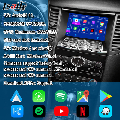 رابط چند رسانه ای اندرویدی Lsailt 8G برای اینفینیتی QX70 FX35 FX37 2008-2017 CarPlay بی سیم یکپارچه ، اندروید اتو