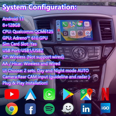 رابط ویدیویی اندروید Lsailt برای Nissan Pathfinder R52 با Wireless Carplay Android Auto