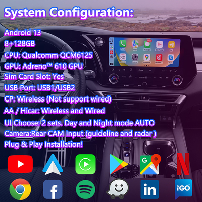 رابط ویدیویی چند رسانه ای اندرویدی Carplay برای 2023-حاضر لکسوس RX RX350 RX350h RX450h RX500h AL30