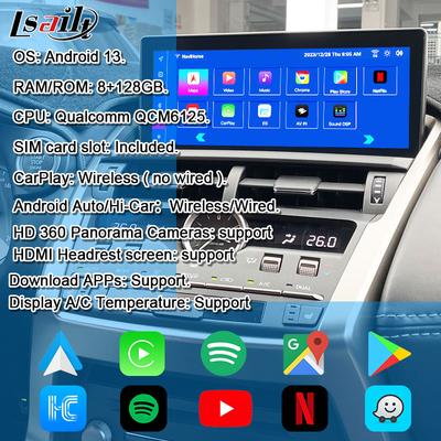 صفحه نمایش اندروید لکسوس برای لکسوس NX200T NX300H 2015-2017، صفحه نمایش 10.25 اینچی IPS HD، اندروید 13، CarPlay بی‌سیم، Android Auto