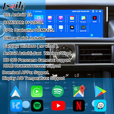 اندروید 13 صفحه نمایش اندروید 10.25 اینچ صفحه نمایش چند رسانه ای برای لکسوس IS200T IS300H 2015-2020 WIFI، HDMI، بلوتوث، CarPlay بی سیم