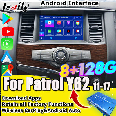 رابط چندرسانه‌ای نیسان برای پاترول Y62، نیسمو، QX80 QX56 2013-2021 ارتقاء صفحه نمایش اصلی با کارپلی بی‌سیم، اندروید اتو، یوتیوب