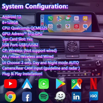 صفحه نمایش رابط چند رسانه ای اندرویدی Lsailt Carplay برای 2016-2019 Lexus RX Knob RX350 RX450h RX200t RX300
