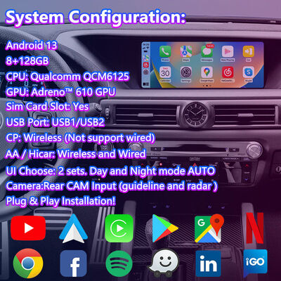 صفحه نمایش چند رسانه ای اندروید Carplay برای 2012-2020 لکسوس GS 200t GS300h GS250 GS350 GS450h GSF GS200t