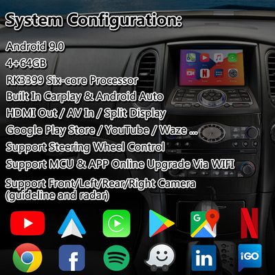 رابط کارپلی اندروید Lsailt برای Infiniti EX30D EX35 EX37 با Android Auto بی‌سیم